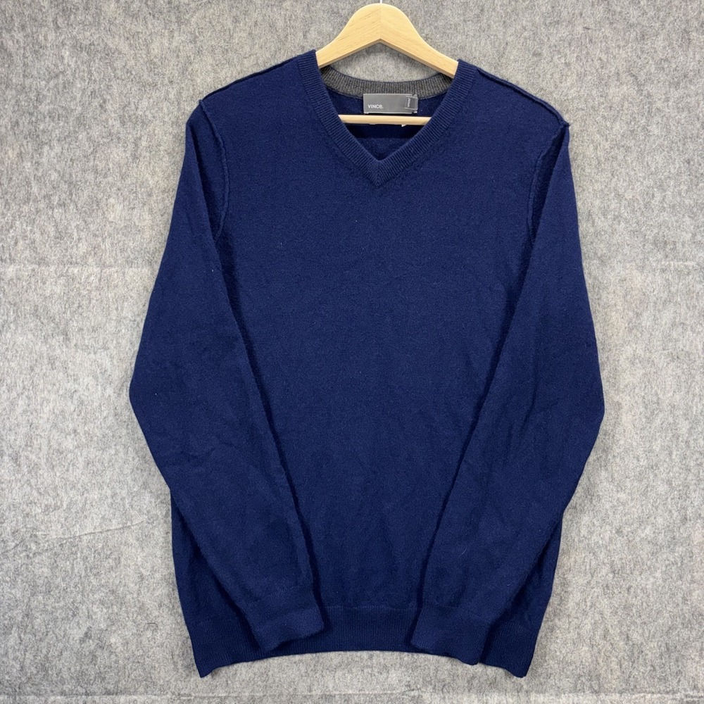 Vince 100% Cashmere V Neck Sweater Men's Small Blue Preppy Soft Long Sleeve